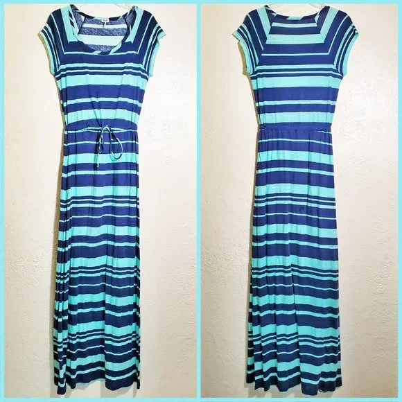 Splendid | Dresses | Splendid Brand Navy Teal Striped Short Sleeve Maxi  Dress | Poshmark